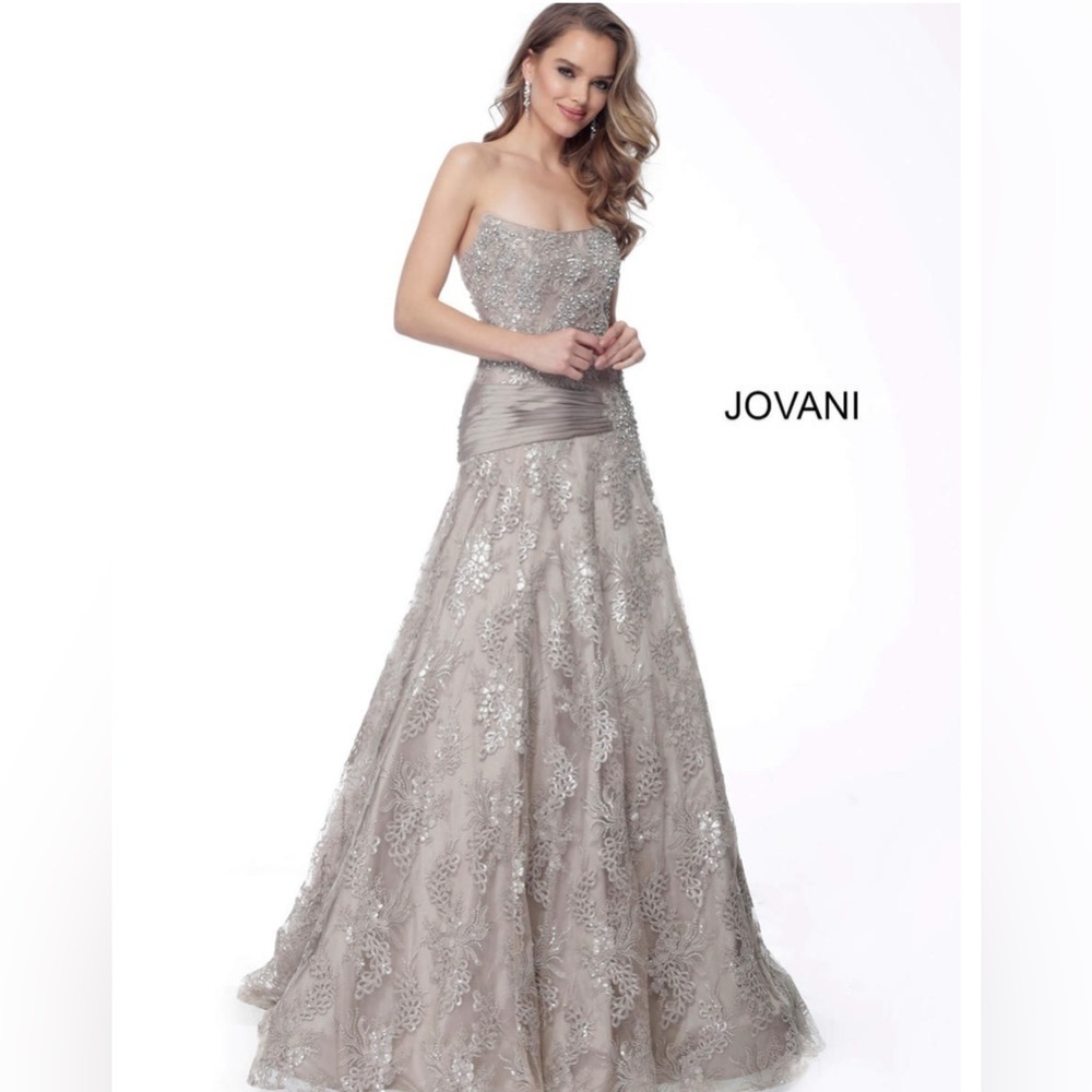 NEW Jovani Strapless Embellished Evening Gown Formal 62832A Taupe Size 12 NWT